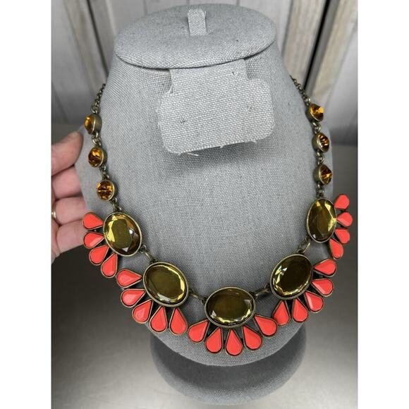 J. Crew Jewelry - Vintage J.CREW Yellow Neon Orange Pink Rhinestone Statement Necklace